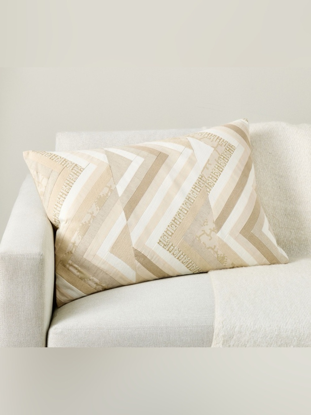 Pottery Barn Lumbar Pillow Cover Seaview Pieced Decor Beige White Stripe NWT